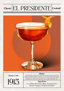 Vintage El Presidente Cocktail – Classic 1915 Havana Cuban Elegance