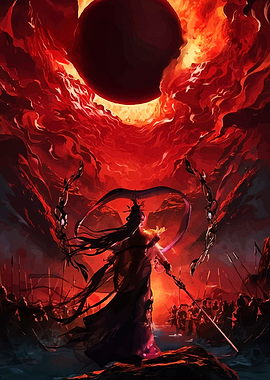Warrior Facing Eclipse and Army