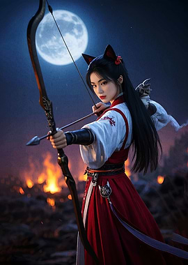Archer with Cat Ears in Fiery Night