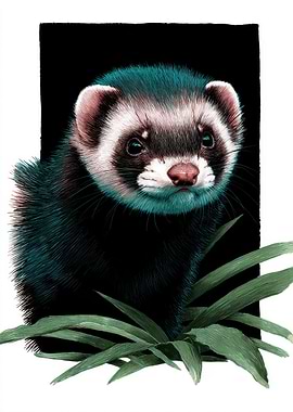 Intricate Ferret Portrait with Botanical Detail
