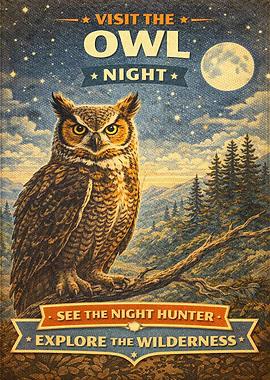 Vintage Owl Night Poster