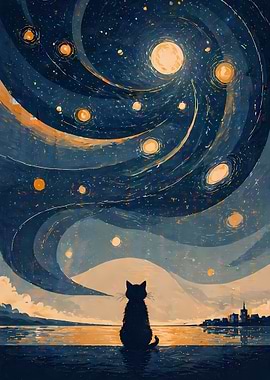 Cat Gazing at a Starry Sky