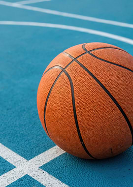 Basketball on a blue court
