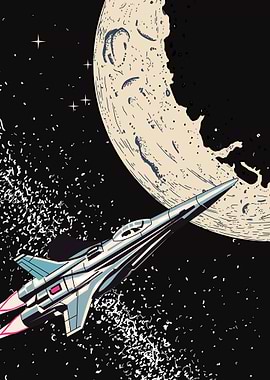 Retro Spaceship near Moon