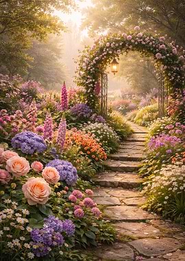 Enchanting Garden Archway with Stone Path