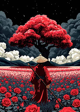 Samurai in a Rose Field