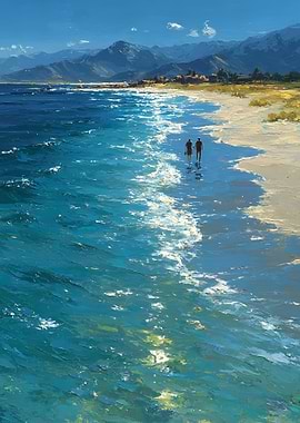 Couple walking on a beach