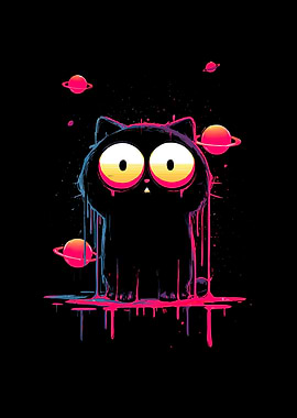 Dripping Black Cat in Space