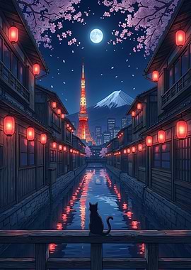 Cat watching Tokyo at night