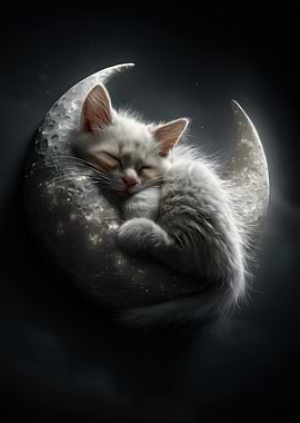 Kitten Sleeping on the Moon