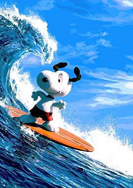 Snoopy Surfing a Wave