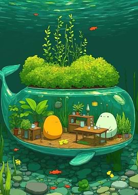Whale Terrarium with Cute Characters