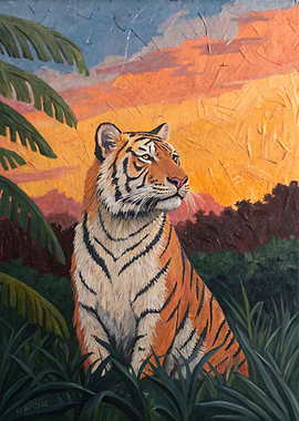 Tiger in Jungle Sunset