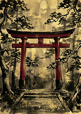 Torii Gate in a Forest
