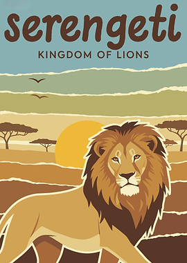 Serengeti Kingdom of Lions - Vintage Safari Poster