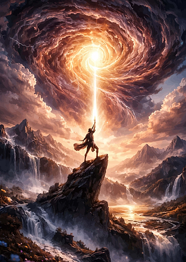 Warrior summoning celestial energy