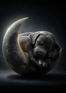 Puppy Sleeping on the Moon