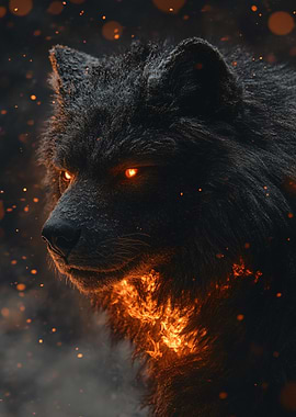 Fiery Wolf with Glowing Eyes