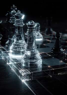 Futuristic Chess Board with Glass Pieces