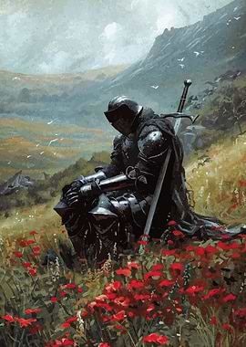 Knight in Armor Amidst Poppies