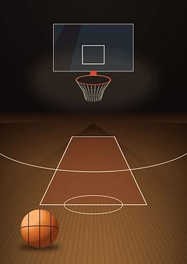 Basketball Court with Ball and Hoop