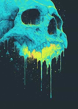 Melting Cyan Skull with Yellow Drips