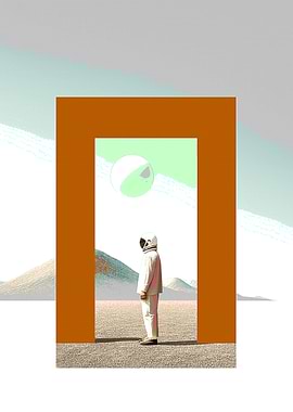 Astronaut in a surreal desert landscape