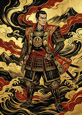 Samurai Warrior with Mount Fuji Background