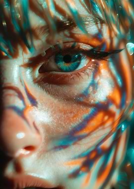 Close-up of a face with abstract paint