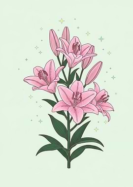 Pink Lily Flowers with Sparkles