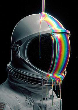 Astronaut Helmet with Rainbow Drip