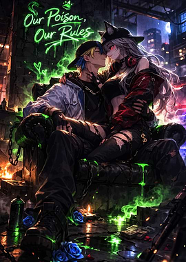 Anime Couple in Neon City