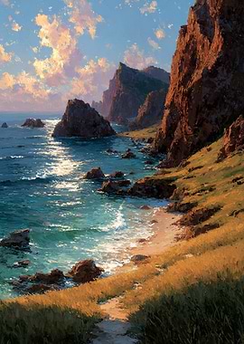 Coastal Cliffs and Ocean Sunset