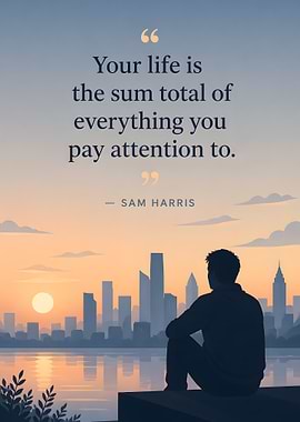 Man contemplating city skyline at sunset