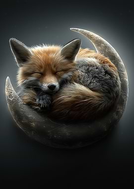 Sleeping Fox on a Crescent Moon