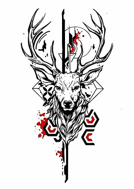 Geometric Deer Head Tattoo Design