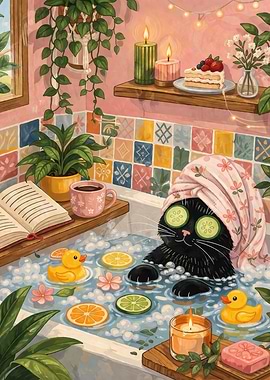 Cat enjoying a relaxing bath