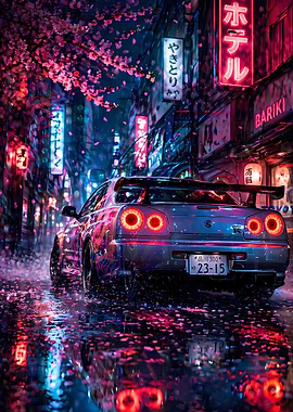 Cyberpunk Nissan Skyline in Neon Tokyo