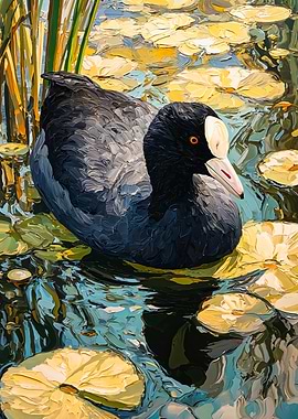 Textured Impasto Coot Bird Portrait