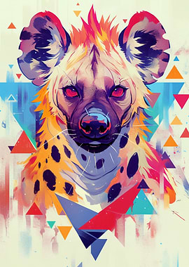 Colorful Hyena Portrait with Geometric Shapes