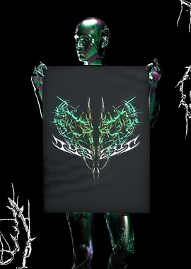 Futuristic Robot Holding Abstract Art
