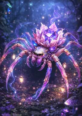 Enchanted Spider with Crystal Flower