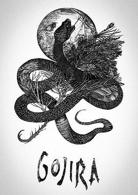 Gojira Snake and Moon Illustration