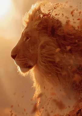 Lion with Autumn Leaves