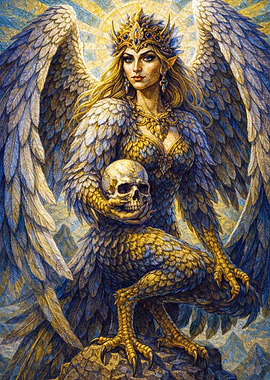 Harpy Winged Creature Holding Skull