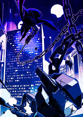 Sanabi Cyberpunk Cityscape with Robotic Figures