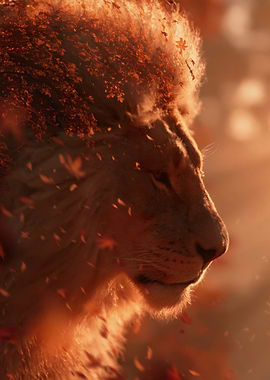 Lion with Autumn Leaves