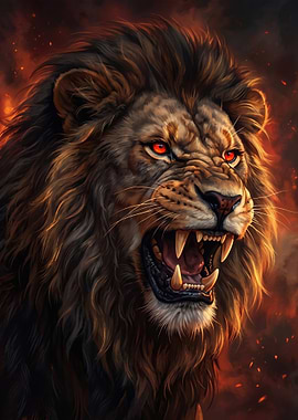 Fierce Lion with Glowing Red Eyes