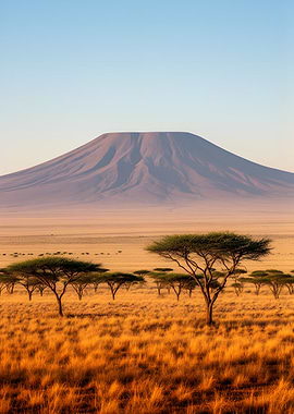 African Savannah Landscape with Mountain