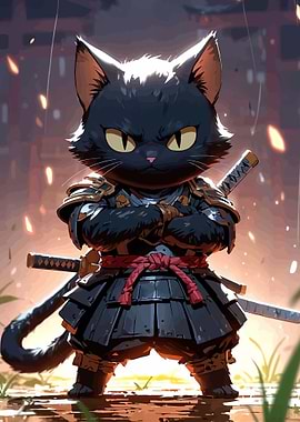 Samurai Black Cat Warrior